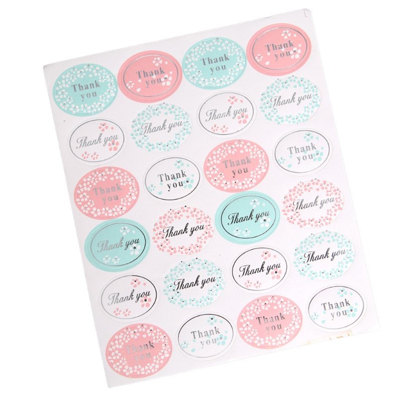VOORDEEL VERPAKKING 10 vellen Stickers Thank You, Ovaal met ZILVERKLEURIGE tekst