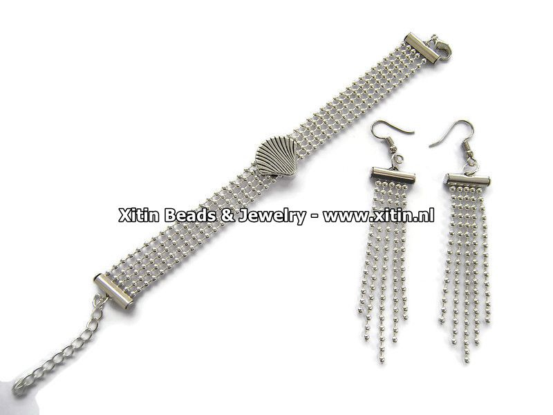 Zelfmaak Pakketje Ball chain Armband met Schuifkraal & Bijpassende Oorbellen
