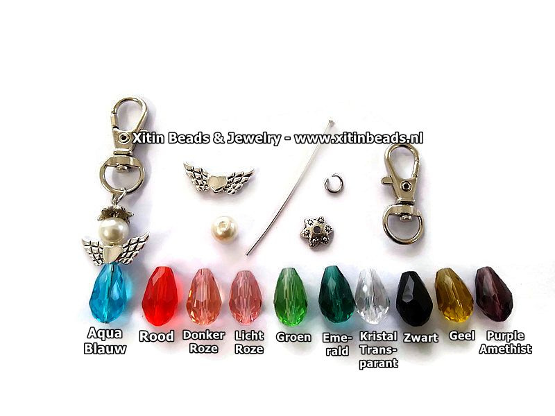 Zelfmaak pakketje Sleutelhanger Geluksengeltje Crystal Drop
