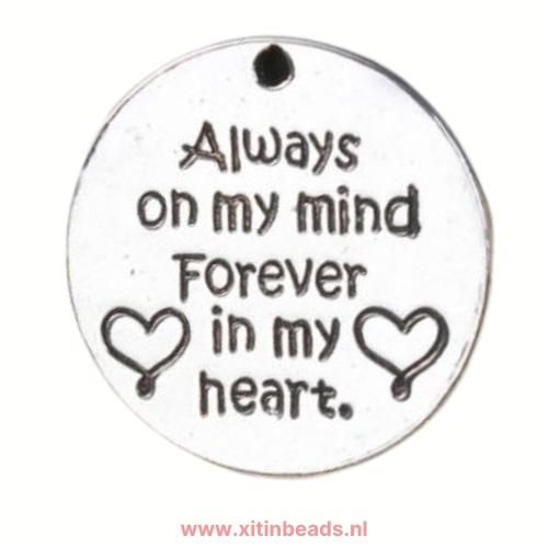 Memorial hanger met tekst always on my mind forever in my heart, zelf sieraden maken