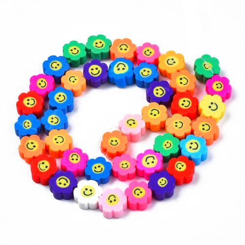 Smiley kralen in bloemvorm multicolor polymeerklei kraaltjes