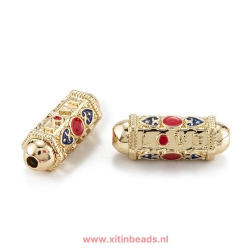 Message Beads Love - goud met Rood en Blauw - Metalen Kralen