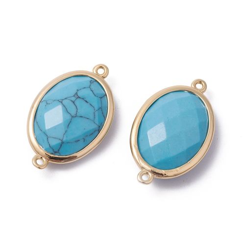Connectors turquoise ovaal goud met synthetische steen