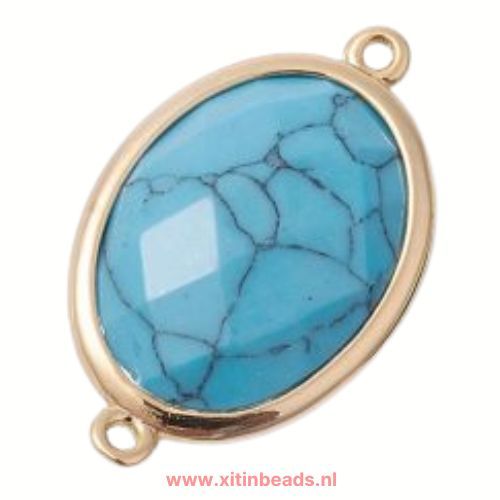 Connector turquoise ovaal goud