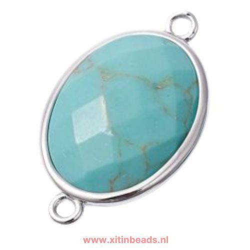 Connector Turquoise Ovaal Zilver