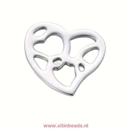 Bedeltje hart zilver opengewerkt RVS stainless steel