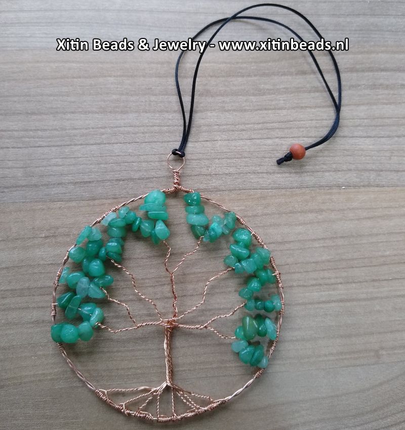 Levensboom gemaakt van koperdraad en aventurijn edelsteen kralen
