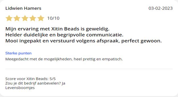 Testimonial over Xitin Beads Lidwien