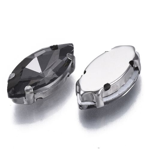 Navette Strass Black Diamond Zilver 18x9mm